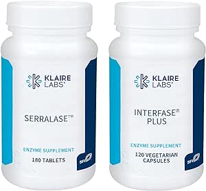 Klaire Labs Interfase Plus (120 Capsules)   Serralase (180 Tablets) - Multi-Enzymes, Serratia Peptidase & Bromelain 'Digestive Enzymes - Gastrointestinal System, Gut Flora, Biofilm & Detox