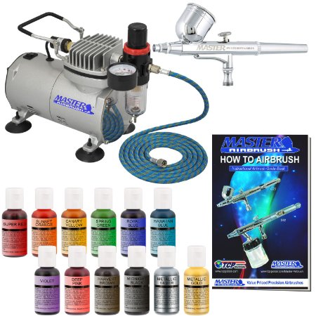 Master Airbrush Cake Decorating Kit with 12 .7 fl oz Chefmaster Airbrush Colors, and Air Compressor