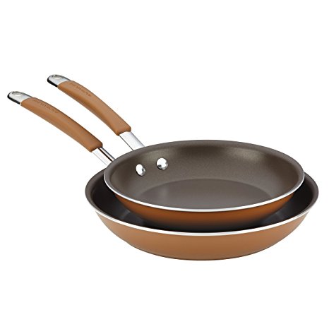 Rachael Ray Cucina Hard Porcelain Enamel Nonstick Skillet Set, 9.25-Inch and 11-Inch, Mushroom Brown