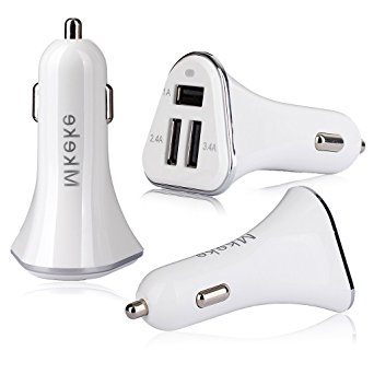 Car Charger, Powerful Triple 3 Port USB Cell Phone Micro USB Charger, Charge 3 Devices Full Speed - Apple, Samsung, Travel Accessories 12/24V-5V/6.8A Cigarette Lighter Plug (white)