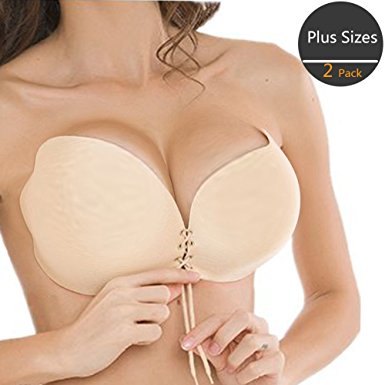 WEICHENS Plus Size Self Adhesive Silicone Women Push Up Bra Backless Strapless, Pack Of 2