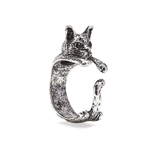 Cat Ring in Silver Tone Alloy by Silver Phantom Jewelry