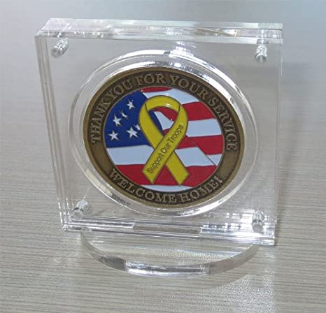 Top Stage 1.75" Diameter Challenge Coin Display Holder Case Stand with Magnetic Fasteners, for an Antique Coin, Challenge Coin Square Shape