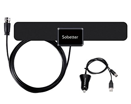 Sobetter 50 Miles Amplified Indoor HDTV Antenna with Detachable Amplifier Power Supply and Excellent Technical Consistency 9.8-Feet Coax Cable