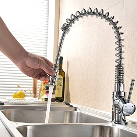 VAPSINT® Good Build Quality Chrome Monobloc Kitchen Sink Mixer Tap,Swivel & Spring Spout Pull Out Bar Taps