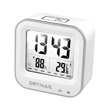 ROYMAX Morning Clock, Built-in Battery Operated Clock with Large Back-lit Numbers, Lasting FOR 3 MONTHS on a Single 12 Hours Charge, USB Cable Included (White)