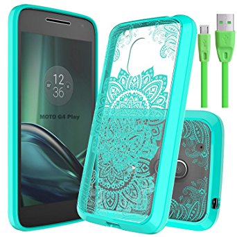 Moto G4 Play Clear Case With Micro USB 2.0 Cable 3.3ft,Wtiaw [Scratch Resistant] Colorful Totem Mann gyro flowers Flower Ultra Slim Acrylic Hard Cover TPU Bumper Hybrid For Motorola G4 Play YKL Mint