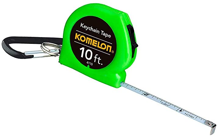 Keychain Tape Measure Acrylic Coated Steel Blade, Green (10 ft by 1/4 inch)