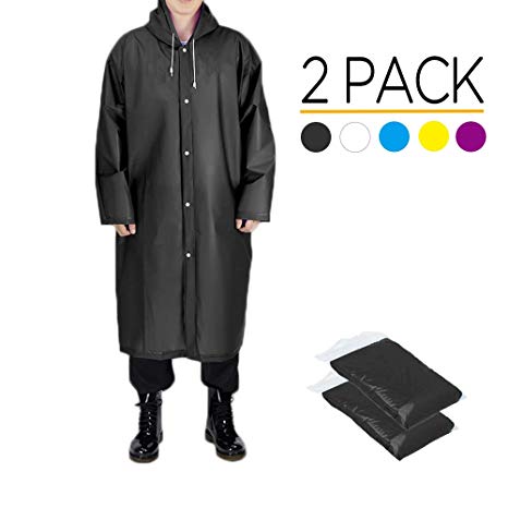 Opret Raincoats for Adults, Reusable Waterproof Rain Poncho Emergency Rain Coat with Hood and Sleeves, Lightweight EVA Rainwear, 2 Pack