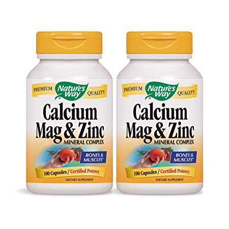 Nature's Way Calcium, Magnesium & Zinc, Mineral Complex, 100 Capsules (Pack of 2)