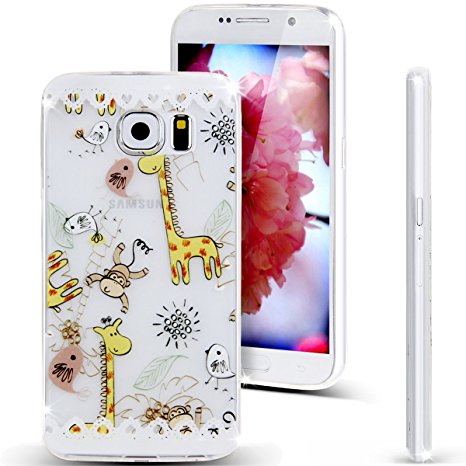 Galaxy S6 Case, NSSTAR S6 Case NSSTAR [Perfect Fit] Soft TPU Crystal Clear [Scratch Resistant] White Lace Edge The Zoo Birds Monkey Giraffe Back Case Cover for Samsung Galaxy S6 (2015)