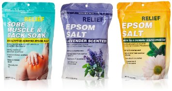 Epsom Salt soak, VARIETY PACK, Eucalyptus, Lavender, Chamomile, 16 oz Each