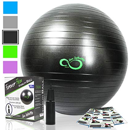 Exercise Ball -Professional Grade Exercise Equipment Anti Burst Tested with Hand Pump- Supports 2200lbs- Includes Workout Guide Access- 55cm/65cm/75cm/85cm Balance Balls