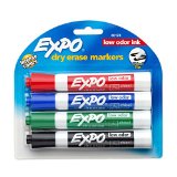 Expo 2 Low-Odor Dry Erase Markers Chisel Tip 4-Pack Assorted Colors