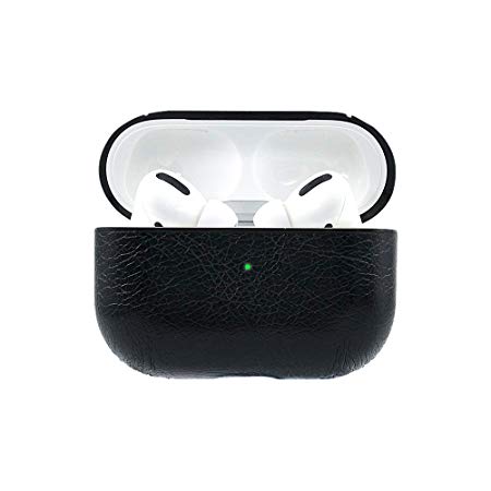 Airpods Pro Case Keychain,Leather Charging Protective Case Cover for AirPod Pro / 3 2019 Newest Generation Earphones Accessories (Front LED Visible) (Black)