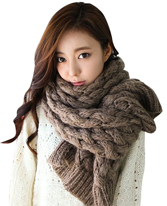 Women's Winter Soft Thick Twist Cable Knit Neck Warmer Long Scarf Shawl