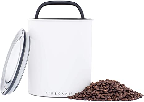 Airscape Coffee Storage Canister (2.5 lb Dry Beans) - Big Kilo Size Canister with Patented CO2 Releasing Airtight Lid Pushes Air Out to Preserve Food Freshness - Matte Finish Food Container (White)