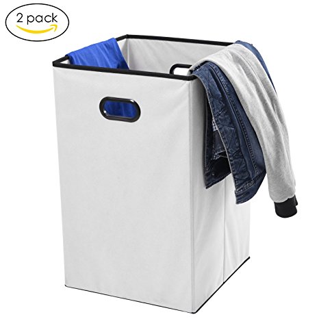 Collapsible Laundry Hamper, MaidMAX Foldable Nonwoven Cloth Storage Basket with Dual Handles for Clothes Storage, 23 Inches, 2-Pack, White