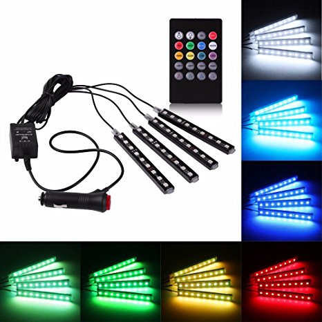 Rally 4 In1 Atmosphere Music Control 9 Led Foot Strip Light Car Interior Decorative Light