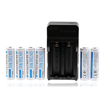 Charger and 6Pcs ON THEWAY 14500 3.7V Li-ion Lithium Rechargeable Battery(White) AA Batteries for Led Flashlight