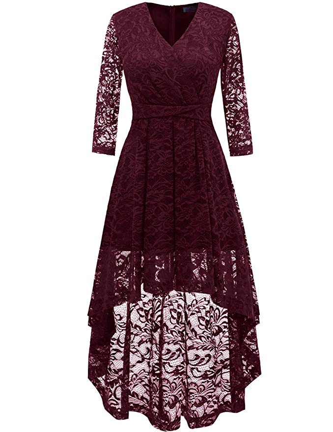 DRESSTELLS Women's Vintage Floral Lace 3/4 Sleeves Dress Hi-Lo Cocktail Party Swing Dress