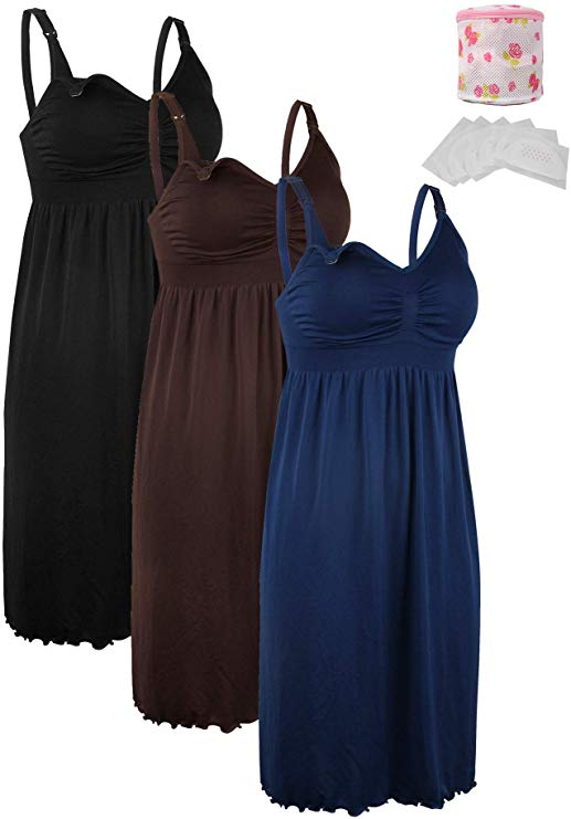 iLoveSIA Women's Seamless Maternity Nursing Dress Built in Bra Nightdress for Breastfeeding Size S M L XL 2XL 3XL