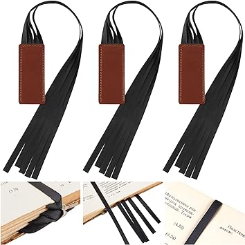 3 Pieces Bible Ribbon Bookmark Ribbon Markers Artificial Leather Bookmark with Colorful Ribbons for Books (Black)