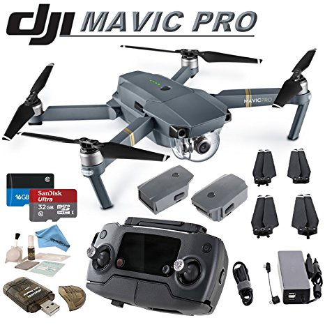 DJI Mavic Pro Collapsible Quadcopter: Includes Spare Battery, SanDisk 32GB MicroSD Card, eDigitalUSA Card Reader, eDigitalUSA Cleaning Kit & eDigitalUSA Microfiber Cleaning Cloth.