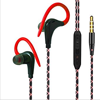 BearBizz T70 Wired 3.5mm non-slip Sweatproof Sports Headset Music Headphones with mic for Running/Gym/Outdoors, in-ear earbuds for iPhone, Samsung, iPod, and more (Red)