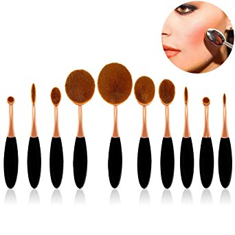 Makeup Brush Set,Sunroyal Toothbrush Contour Makeup Brush Sets with Silicone Cleaning Mat Tools Foundation Contour Powder Eyebrow Blush Eyeshadow Brush Set (Black10pcs)