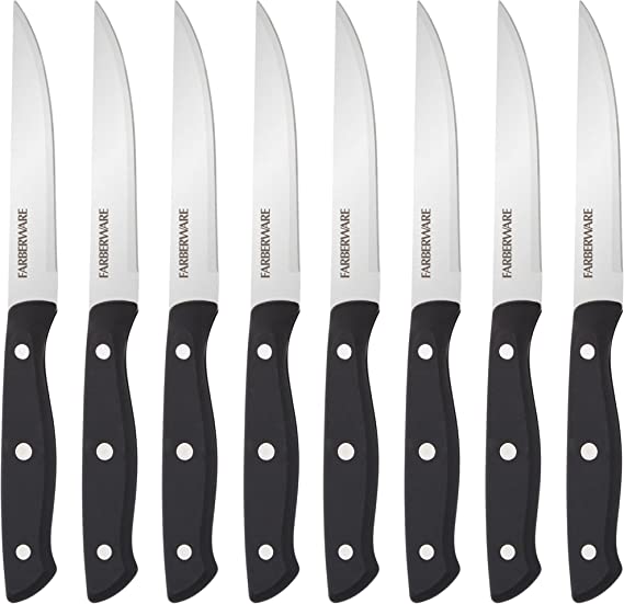 Farberware Triple Riveted Steak Knife Set, 8 Piece, Black