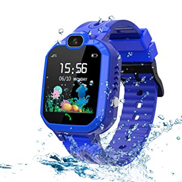 LDB Direct Kids Smart Watch,LBS/GPS Tracker SOS Call Waterproof Smartwatch Phone with Touch Screen Two Way Call Game Compatible iOS Android 2G for Boys Girls Christmas Birthday Gifts (Blue)