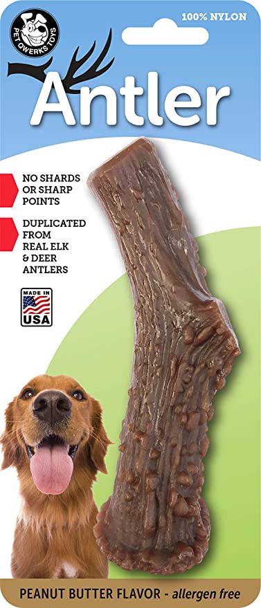 Pet Qwerks A10  Nylon Antler Peanut Butter Flavor -  Durable Bones for Aggressive Chewers, Tough Nearly Indestructible Chew Proof Toys | Made in USA with FDA Compliant Nylon - For Large & Medium Dogs