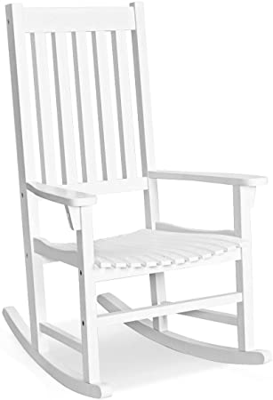 Giantex Rocking Chair Acacia Wood Frame Outdoor& Indoor for Garden, Lawn, Balcony, Backyard and Patio Porch Rocker (1, White)