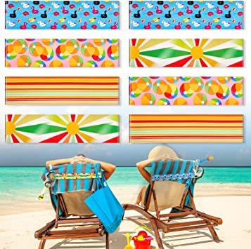 8 Pack Towel Bands Towel Chair Clips Rubber Beach Towel Clips Pool Chair Towel Holders Beach Chair Towel Strap Windproof Beach Elastic Chair Bands for Swim Summer (Rainbow Style, 11.81 x 1.97 Inch)