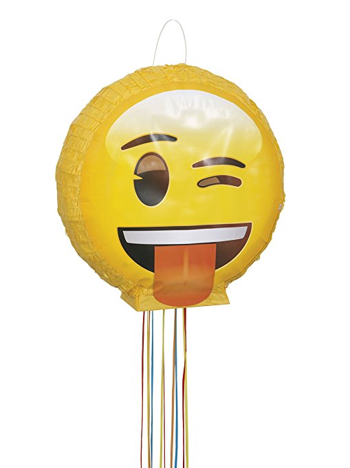 Emoji Party Supplies - Wink Emoji Pinata Party Game, Pull String