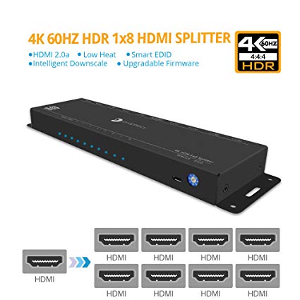 gofanco Prophecy Intelligent 4K 60Hz HDR 1x8 HDMI 2.0 Splitter – YUV 4:4:4, 3D, HDMI 2.0a, HDCP 2.2, EDID, 18Gbps, Auto Scaling, Low Heat, Cascadable, Firmware Upgradable, 8 port 1 in 8 out