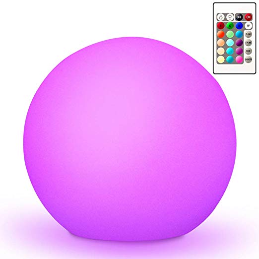Mr.Go 10" Ultra-fun Waterproof RGB Color-changing LED Ball Light Orb Globe Lamp, Dimmable 16 Colors 4 Modes, Ideal for Kids Night Light Party Outdoor Pool Garden Patio Ambient Decorative Lighting