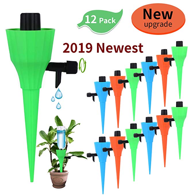 Reshake Plant Watering Spikes (12 Pack) Self Plant Watering Device with Slow Release Control Valve Automatic Irrigation Spikes with Adjustable Dripping Speed Irrigation Drip Device for Potted Flower