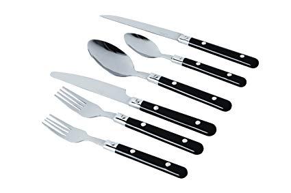 Gibson Home 64418.58 Casual Living 58 Piece Plastic Handled Flatware Set in Plastic Tray, Black/White