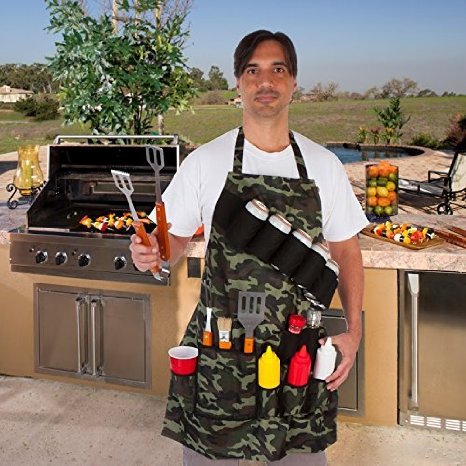 EZ Drinker Grill Master Grill Apron and Accessory Holds Beverages and Tools, Camouflage