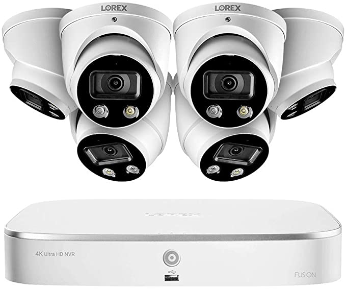 Lorex N4K2SD-86WD 4K Smart Deterrence Surveillance System Featuring N842A82 2TB 4K Fusion NVR and 6 E892DD 4K Two-Way Audio Smart Motion Detection Dome Cameras