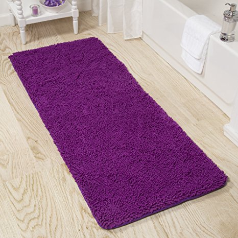 Lavish Home Memory Foam Shag Bath Mat 2-Feet by 5-Feet - Purple