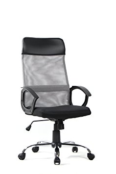 BONUM Armrests Task Chair High-back Mesh Office Chair Ergonomic Design Home Desk Chair,Adjustable Computer Pc Chair with Padded Seat Black and Grey