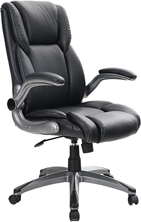 Sophia & William PU Leather Rocking Home Office Desk Chair 360° Swivel, Modern High Back Executive Computer Chair with Flip-up Armrests, Load Capacity: 300 lbs