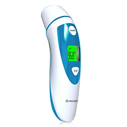 Medical Forehead and Ear Thermometer for Baby, Kids and Adults - Infrared Digital Thermometer with Fever Indicator, CE and FDA Approved (White/Blue)
