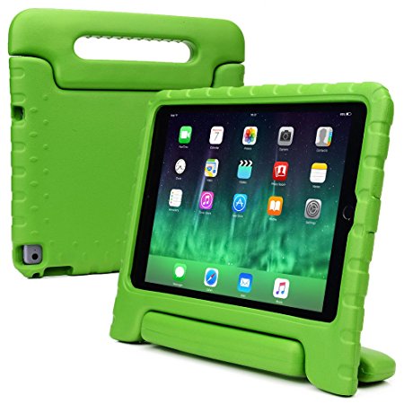 iPad Air 2 kids case, COOPER DYNAMO Rugged Heavy Duty Children's Boys Girls Tough Rubber Drop Proof Protective Carry Case Cover   Handle, Stand & Screen Protector for Apple iPad Air 2 Green