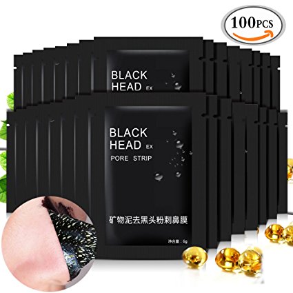 Travelmall 100 Pcs Mineral Mud Nose Blackhead Remover Face Facial Black Mask Pore Acne Treatments Mask Cleaner