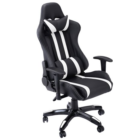 Giantex Executive Racing Style High Back Reclining Chair Gaming Chair Office Computer (Black White)