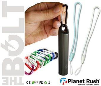 Bolt Mini  Pocket 3 in 1 USB Power Bank Battery Charger   Flashlight   KeyChain BackPack Carabiner & Lanyard New Gen Elegant Ultra Compact Travel Design & Fast Emergency Charge (Black)